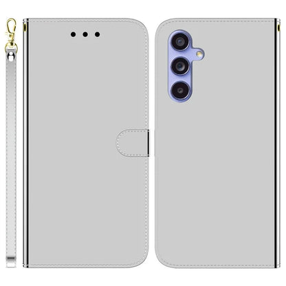 For Samsung Galaxy A55 5G Leather Case Mirror-Like Surface Wallet Cover with Strap