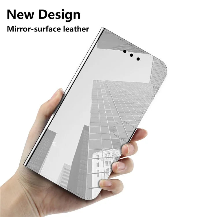 For Samsung Galaxy A55 5G Leather Case Mirror-Like Surface Wallet Cover with Strap