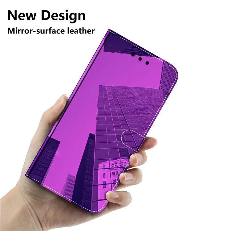 For Samsung Galaxy A55 5G Leather Case Mirror-Like Surface Wallet Cover with Strap