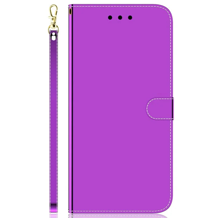For Samsung Galaxy A55 5G Leather Case Mirror-Like Surface Wallet Cover with Strap