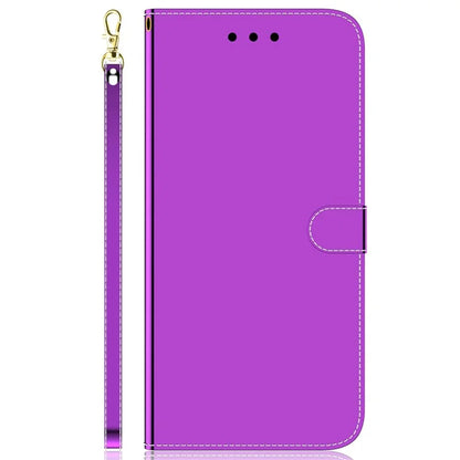 For Samsung Galaxy A55 5G Leather Case Mirror-Like Surface Wallet Cover with Strap