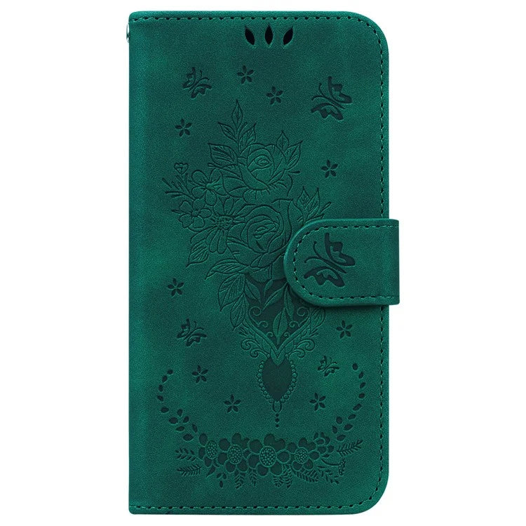 For Samsung Galaxy A55 5G Leather Case Rose Butterfly Imprinted Phone Cover