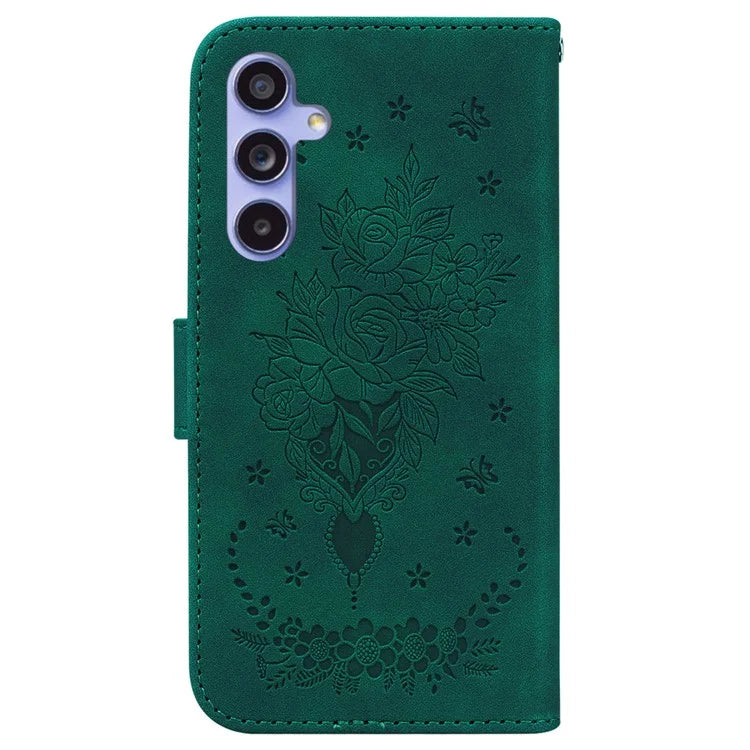For Samsung Galaxy A55 5G Leather Case Rose Butterfly Imprinted Phone Cover