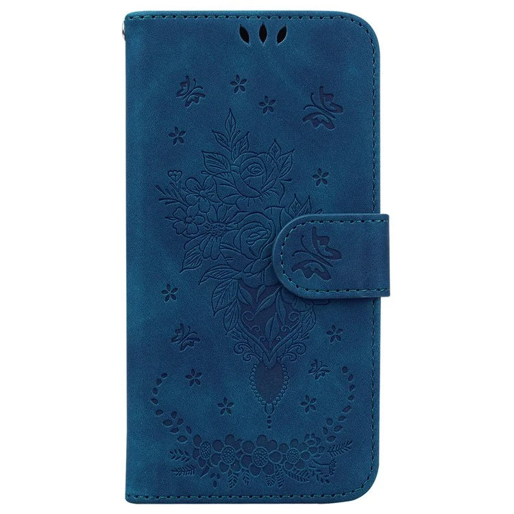 For Samsung Galaxy A55 5G Leather Case Rose Butterfly Imprinted Phone Cover