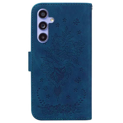 For Samsung Galaxy A55 5G Leather Case Rose Butterfly Imprinted Phone Cover