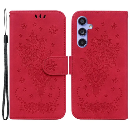 For Samsung Galaxy A55 5G Leather Case Rose Butterfly Imprinted Phone Cover