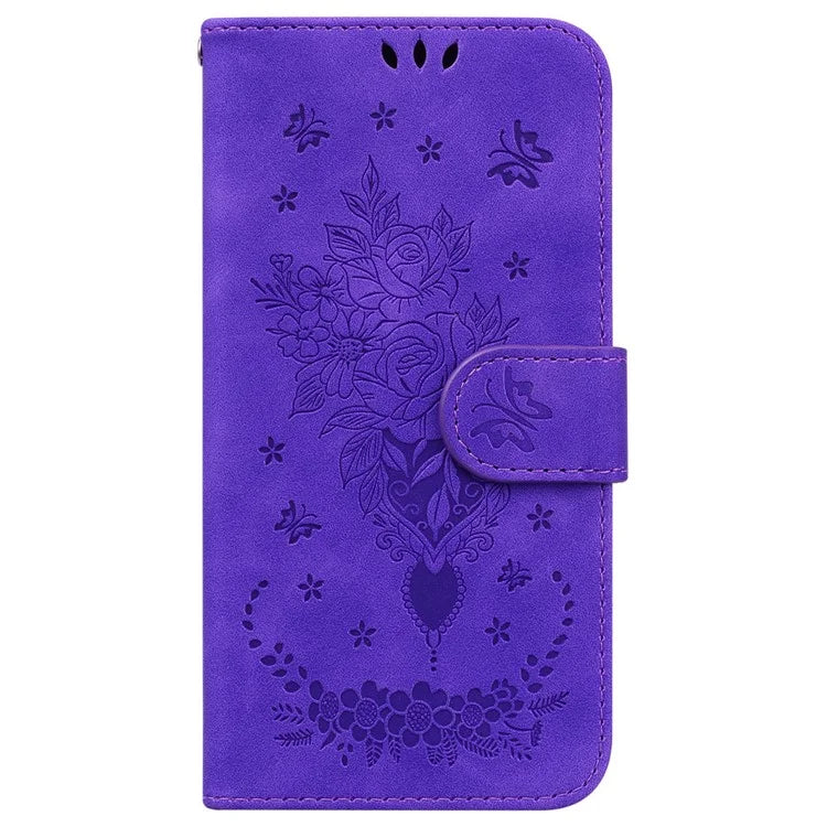 For Samsung Galaxy A55 5G Leather Case Rose Butterfly Imprinted Phone Cover