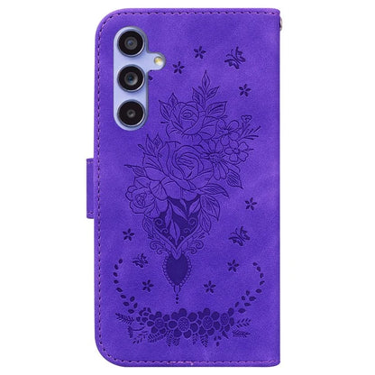 For Samsung Galaxy A55 5G Leather Case Rose Butterfly Imprinted Phone Cover
