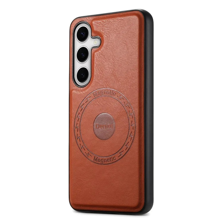 DENIOR For Samsung Galaxy S24 Cowhide Texture Phone Case Magnetic Leather Back Cover