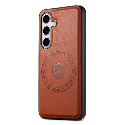 DENIOR For Samsung Galaxy S24 Cowhide Texture Phone Case Magnetic Leather Back Cover