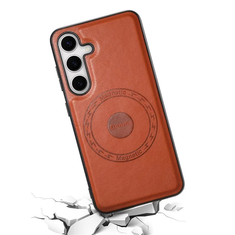 DENIOR For Samsung Galaxy S24 Cowhide Texture Phone Case Magnetic Leather Back Cover