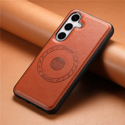 DENIOR For Samsung Galaxy S24 Cowhide Texture Phone Case Magnetic Leather Back Cover
