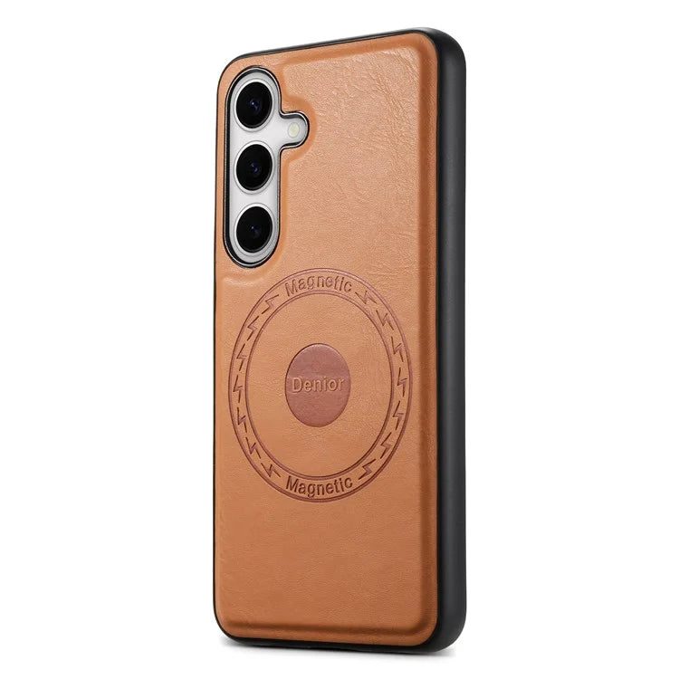 DENIOR For Samsung Galaxy S24 Cowhide Texture Phone Case Magnetic Leather Back Cover