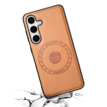 DENIOR For Samsung Galaxy S24 Cowhide Texture Phone Case Magnetic Leather Back Cover