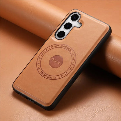 DENIOR For Samsung Galaxy S24 Cowhide Texture Phone Case Magnetic Leather Back Cover