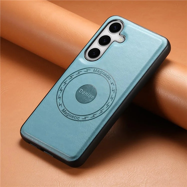 DENIOR For Samsung Galaxy S24 Cowhide Texture Phone Case Magnetic Leather Back Cover