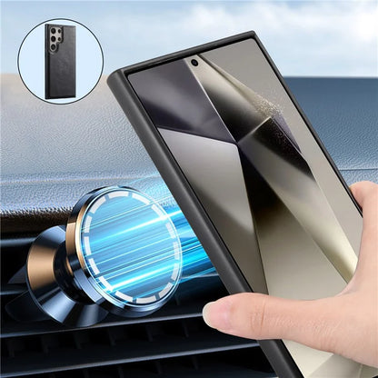 DENIOR For Samsung Galaxy S24 Ultra Magnetic Case Cowhide Texture Leather Back Cover