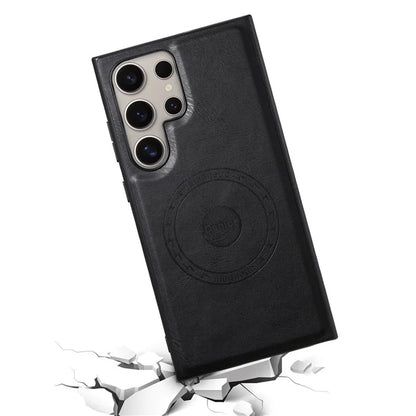 DENIOR For Samsung Galaxy S24 Ultra Magnetic Case Cowhide Texture Leather Back Cover