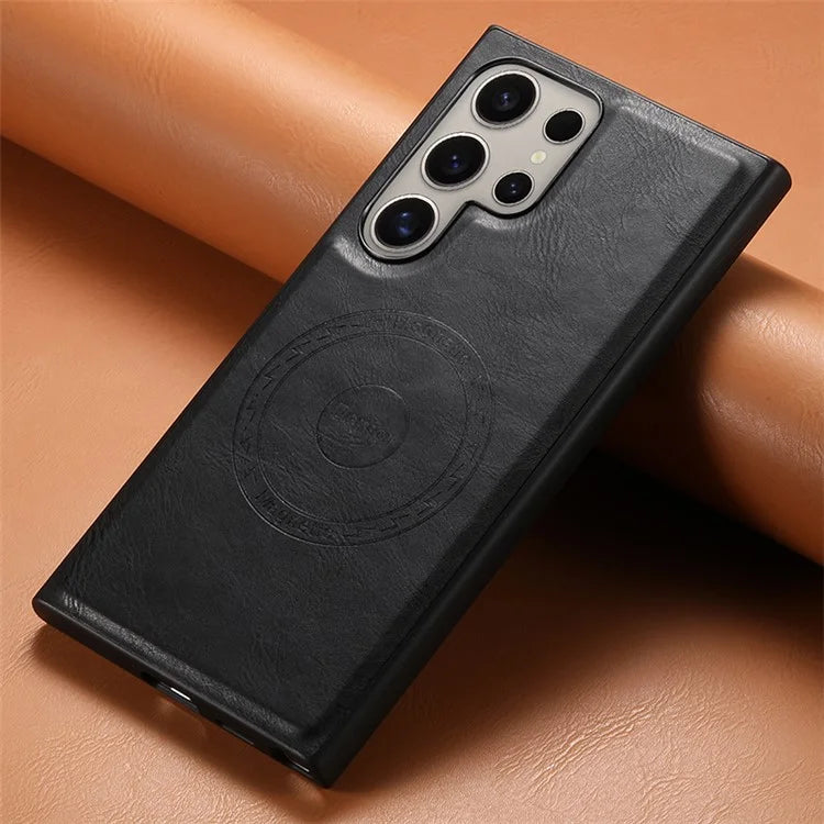 DENIOR For Samsung Galaxy S24 Ultra Magnetic Case Cowhide Texture Leather Back Cover
