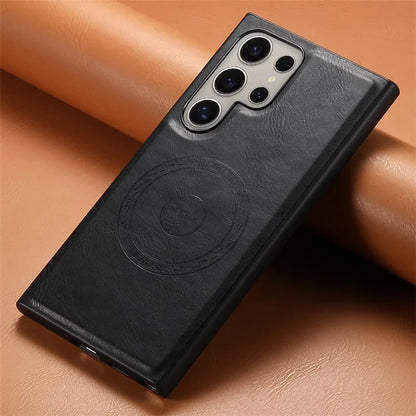 DENIOR For Samsung Galaxy S24 Ultra Magnetic Case Cowhide Texture Leather Back Cover