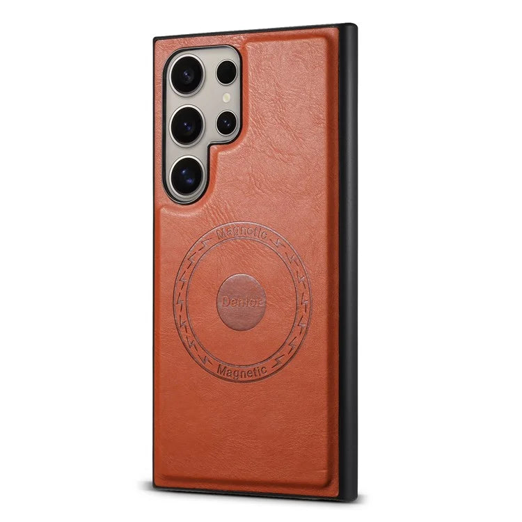 DENIOR For Samsung Galaxy S24 Ultra Magnetic Case Cowhide Texture Leather Back Cover