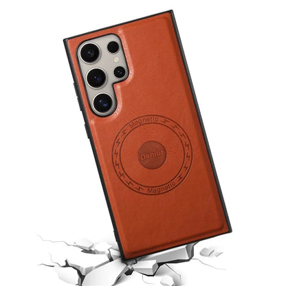 DENIOR For Samsung Galaxy S24 Ultra Magnetic Case Cowhide Texture Leather Back Cover