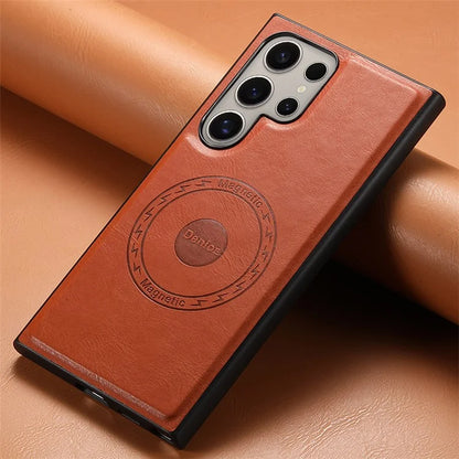 DENIOR For Samsung Galaxy S24 Ultra Magnetic Case Cowhide Texture Leather Back Cover