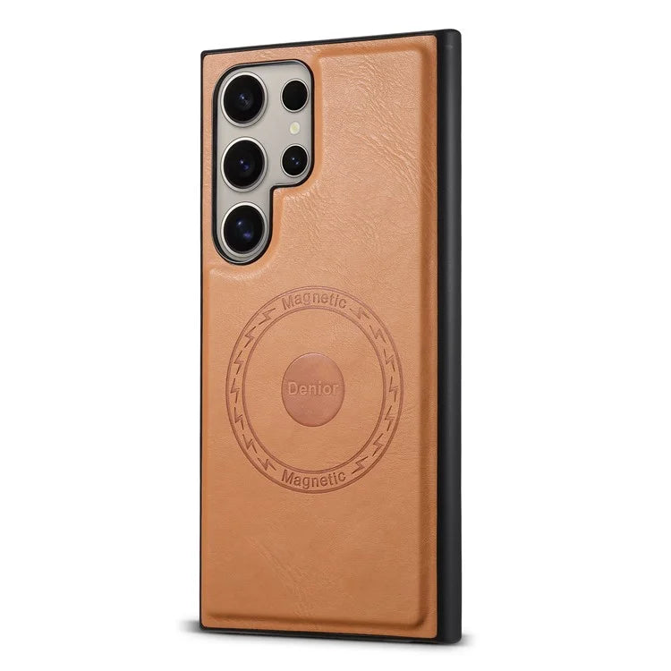 DENIOR For Samsung Galaxy S24 Ultra Magnetic Case Cowhide Texture Leather Back Cover