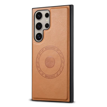 DENIOR For Samsung Galaxy S24 Ultra Magnetic Case Cowhide Texture Leather Back Cover