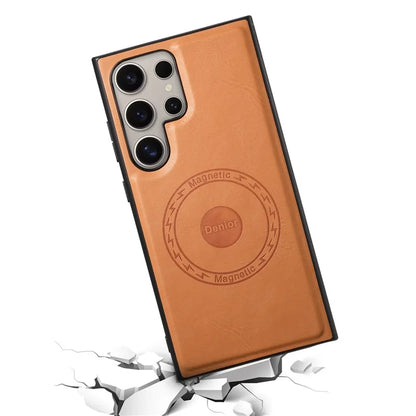 DENIOR For Samsung Galaxy S24 Ultra Magnetic Case Cowhide Texture Leather Back Cover