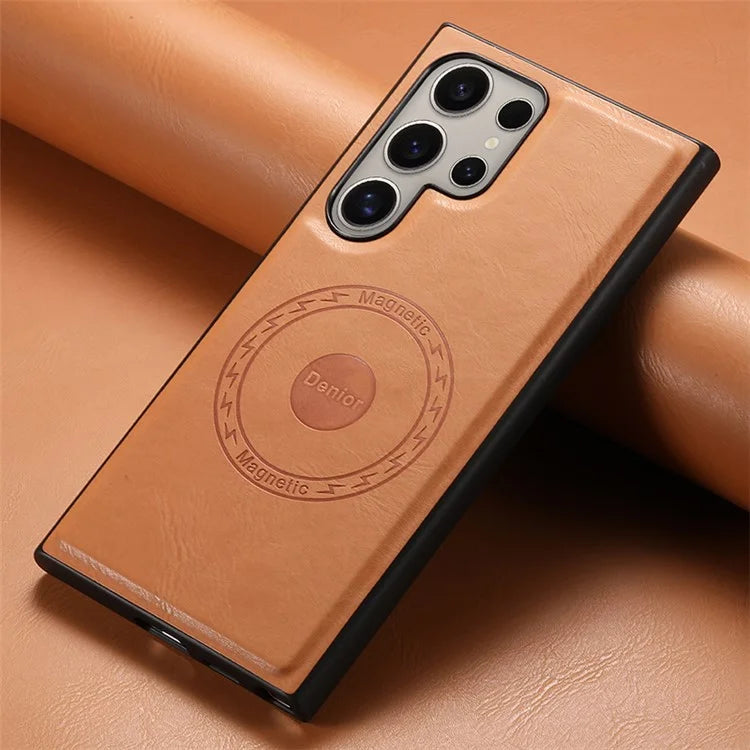 DENIOR For Samsung Galaxy S24 Ultra Magnetic Case Cowhide Texture Leather Back Cover