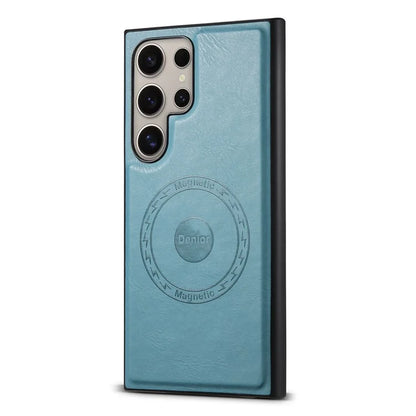 DENIOR For Samsung Galaxy S24 Ultra Magnetic Case Cowhide Texture Leather Back Cover