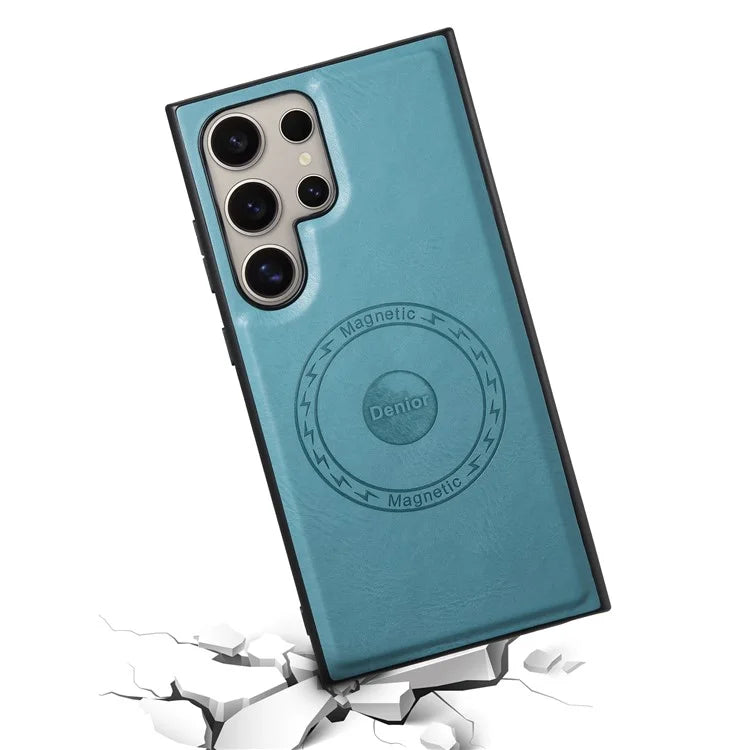 DENIOR For Samsung Galaxy S24 Ultra Magnetic Case Cowhide Texture Leather Back Cover