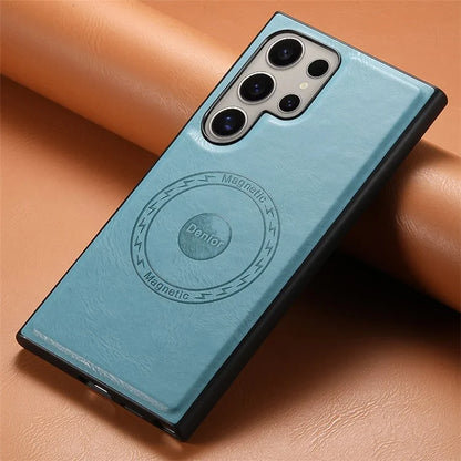 DENIOR For Samsung Galaxy S24 Ultra Magnetic Case Cowhide Texture Leather Back Cover