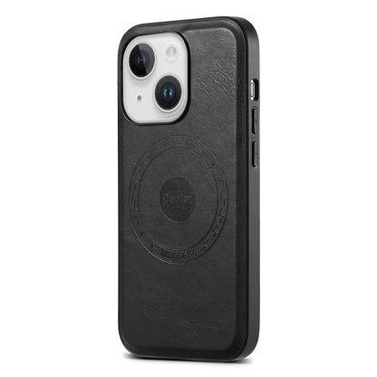 DENIOR Magnetic Phone Case for iPhone 15 Cowhide Texture PU Leather Back Cover