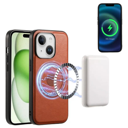 DENIOR For iPhone 15 Plus Magnetic Case Compatible with MagSafe Leather+PC+TPU Cover