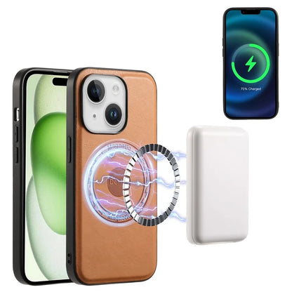 DENIOR For iPhone 15 Plus Magnetic Case Compatible with MagSafe Leather+PC+TPU Cover