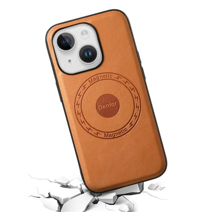 DENIOR For iPhone 15 Plus Magnetic Case Compatible with MagSafe Leather+PC+TPU Cover