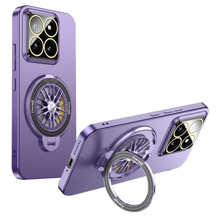 VOERO For Xiaomi 14 Pro PC Case Rotating Gyro Kickstand Phone Case with Lens Film