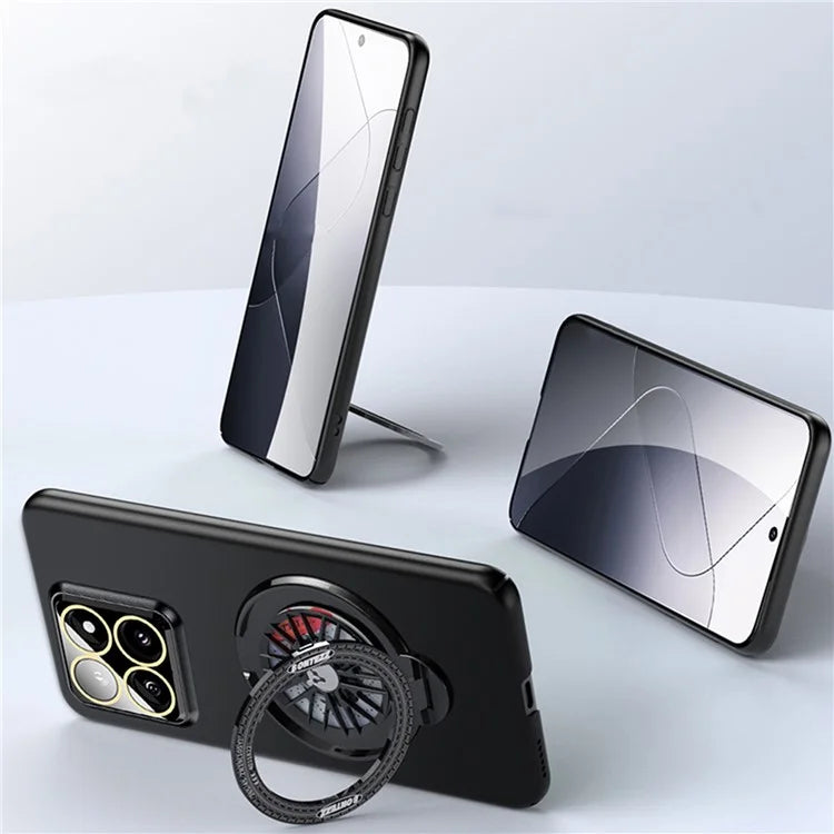 VOERO For Xiaomi 14 Pro PC Case Rotating Gyro Kickstand Phone Case with Lens Film