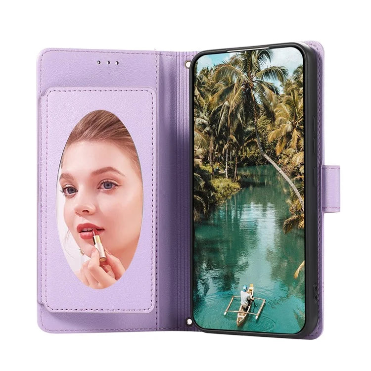 For Google Pixel 8 Pro Shockproof Phone Cases Leather Folio Flip Cover with Mirror