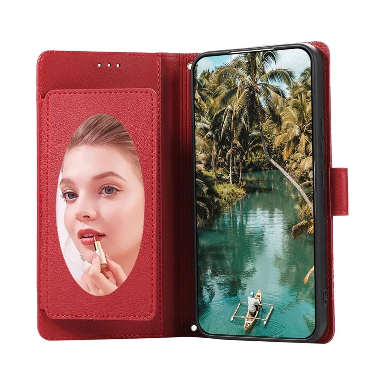 For Google Pixel 8 Pro Shockproof Phone Cases Leather Folio Flip Cover with Mirror