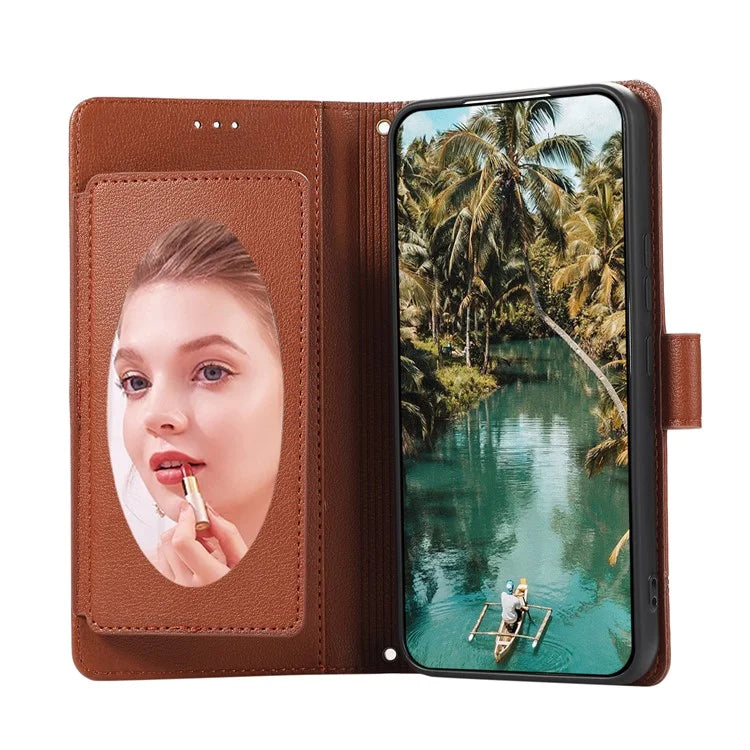 For Google Pixel 8 Pro Shockproof Phone Cases Leather Folio Flip Cover with Mirror