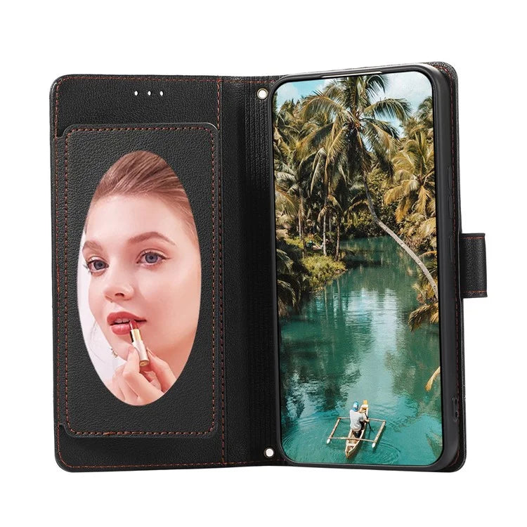 For Google Pixel 8 Pro Shockproof Phone Cases Leather Folio Flip Cover with Mirror