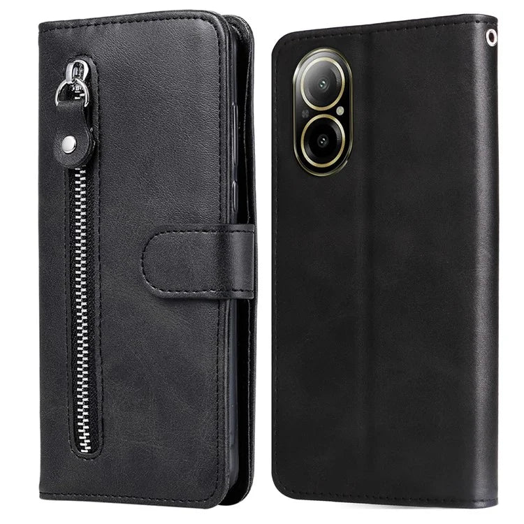 For Realme C67 4G Case Calf Texture Leather Phone Cover Zipper Pocket
