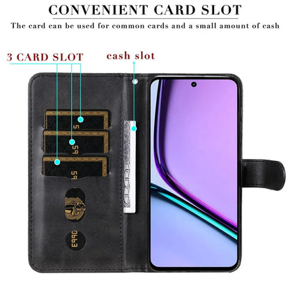 For Realme C67 4G Case Calf Texture Leather Phone Cover Zipper Pocket