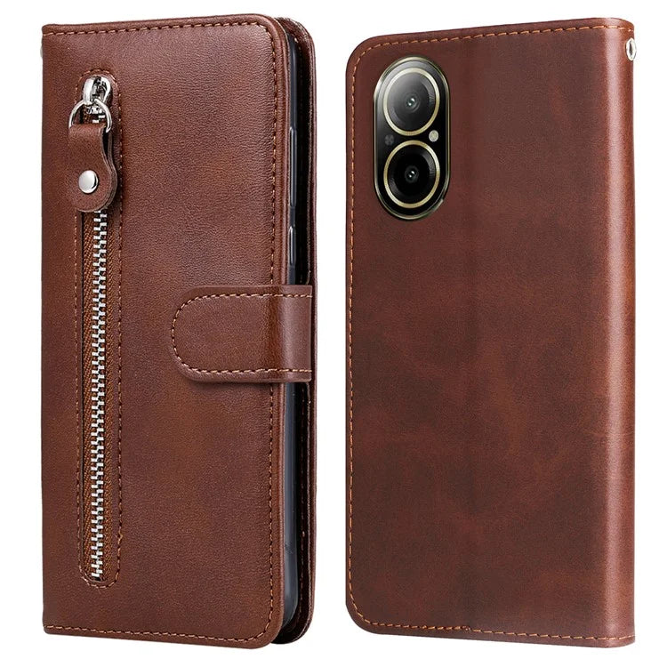 For Realme C67 4G Case Calf Texture Leather Phone Cover Zipper Pocket