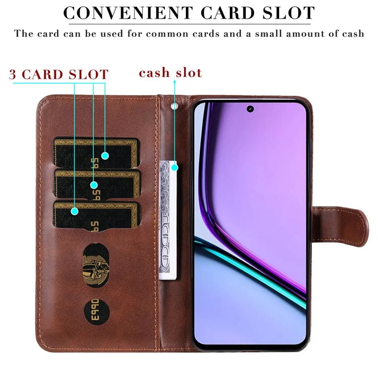 For Realme C67 4G Case Calf Texture Leather Phone Cover Zipper Pocket