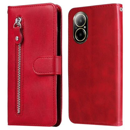 For Realme C67 4G Case Calf Texture Leather Phone Cover Zipper Pocket