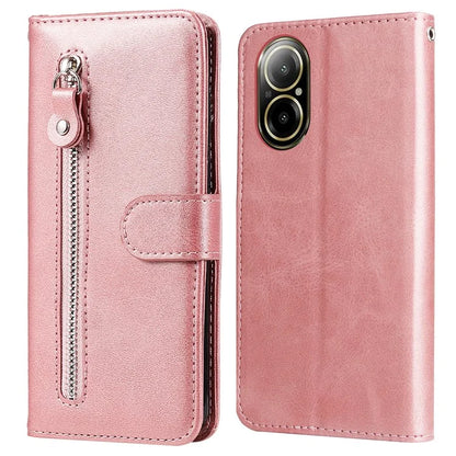 For Realme C67 4G Case Calf Texture Leather Phone Cover Zipper Pocket